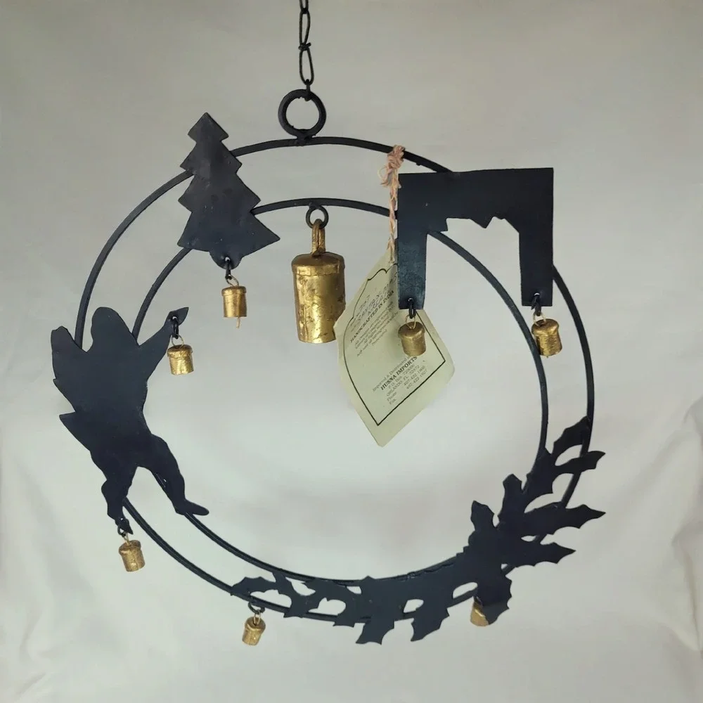 Husna Imports Iron Christmas Wreath Wind Chime Santa Tree Bells 15